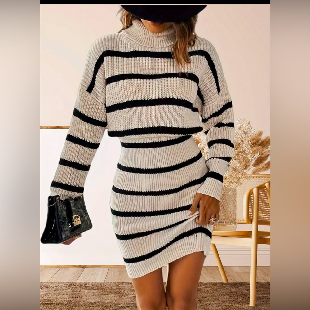 Striped turtle neck sweater dress